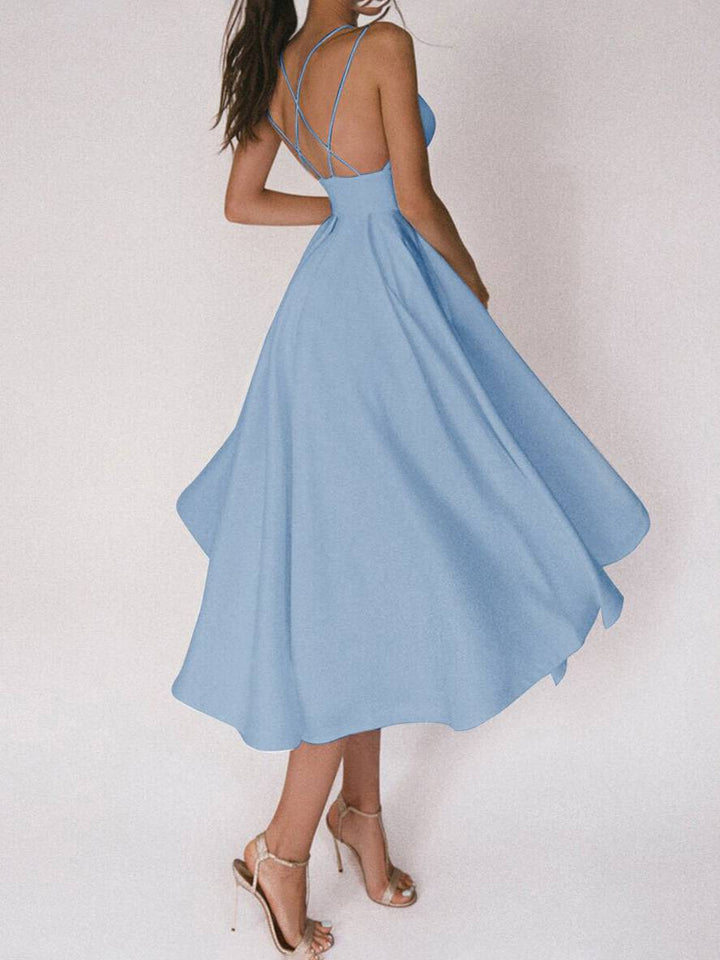 Levoire | Robe Midi Longue Trapèze Dos Nu Fines Bretelles Décolleté En V Femme Élégant Cocktail
