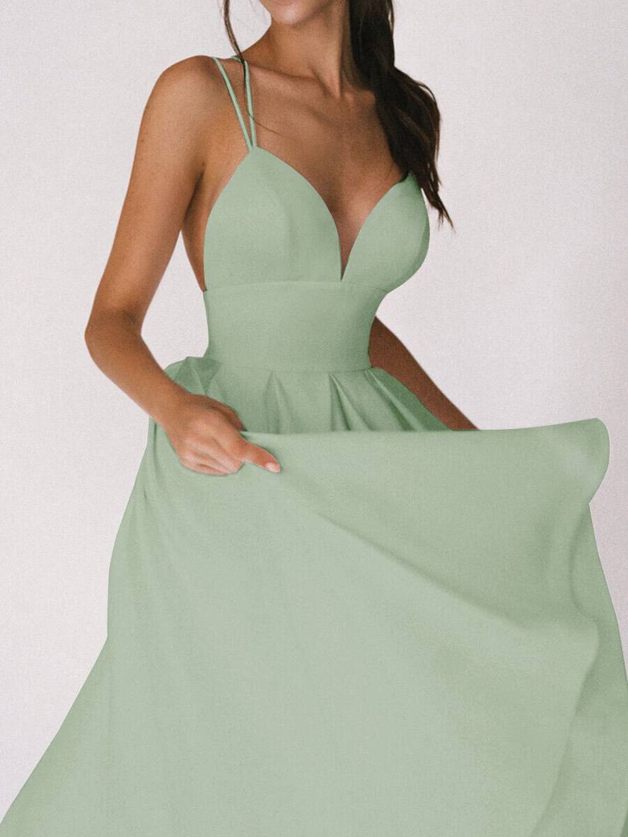 Levoire | Robe Midi Longue Trapèze Dos Nu Fines Bretelles Décolleté En V Femme Élégant Cocktail