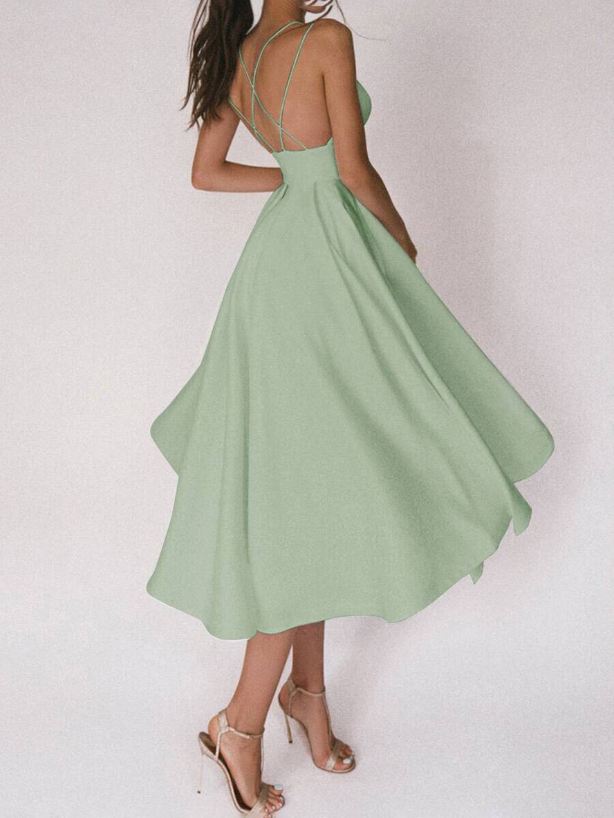Levoire | Robe Midi Longue Trapèze Dos Nu Fines Bretelles Décolleté En V Femme Élégant Cocktail