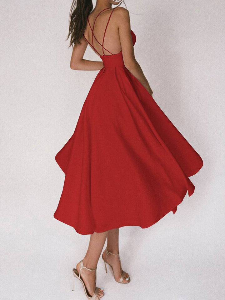 Levoire | Robe Midi Longue Trapèze Dos Nu Fines Bretelles Décolleté En V Femme Élégant Cocktail