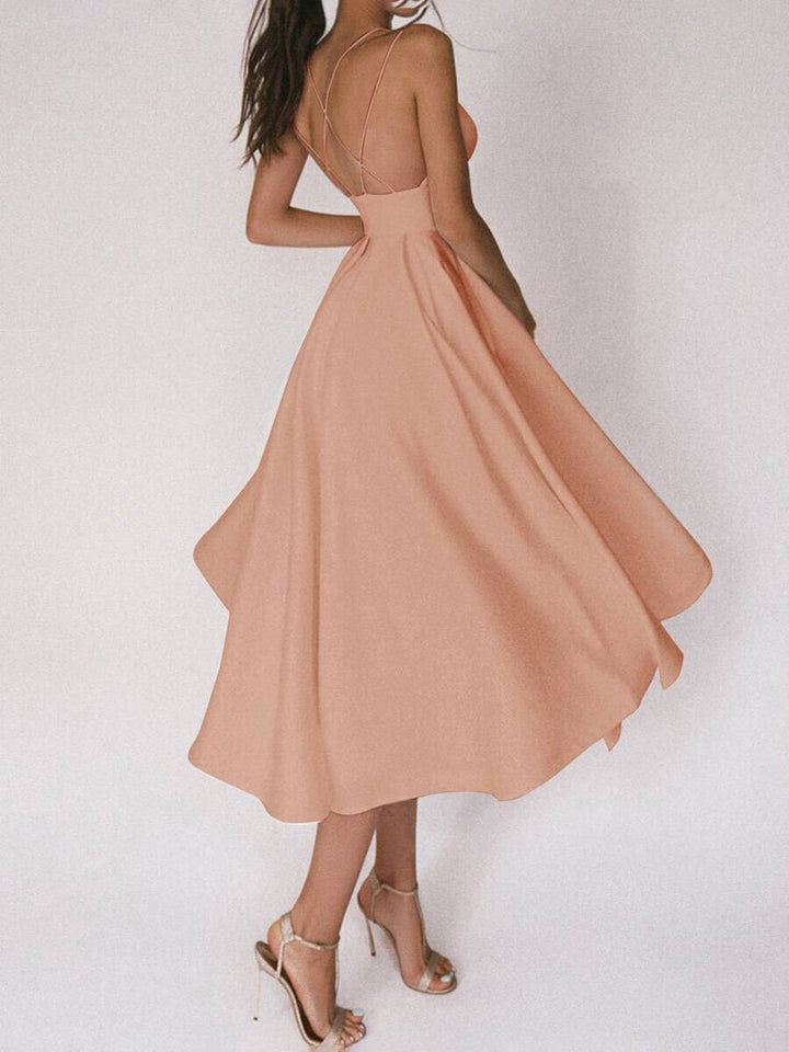 Levoire | Robe Midi Longue Trapèze Dos Nu Fines Bretelles Décolleté En V Femme Élégant Cocktail