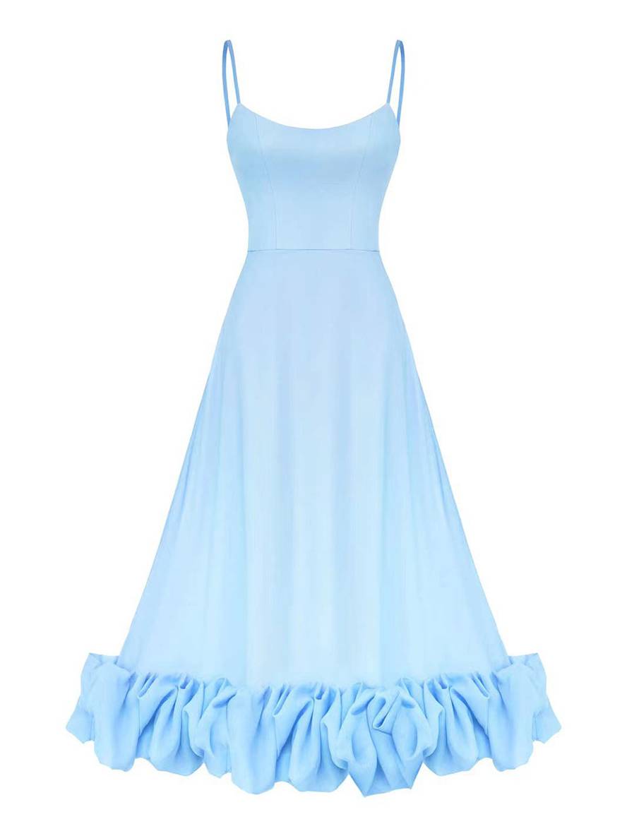 Levoire | Robe Mi-Longue A-Ligne Avec Volants Bustier Avec Fines Bretelles Sans Manches Femme Élégant Doux Cocktail Prom