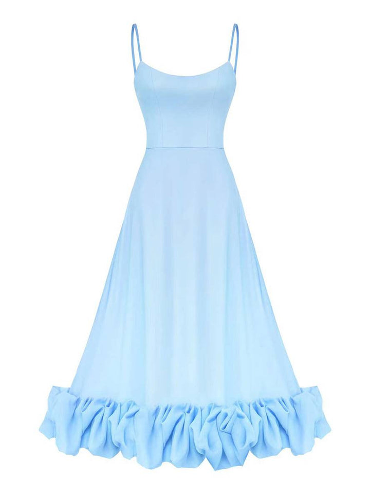 Levoire | Robe Mi-Longue A-Ligne Avec Volants Bustier Avec Fines Bretelles Sans Manches Femme Élégant Doux Cocktail Prom