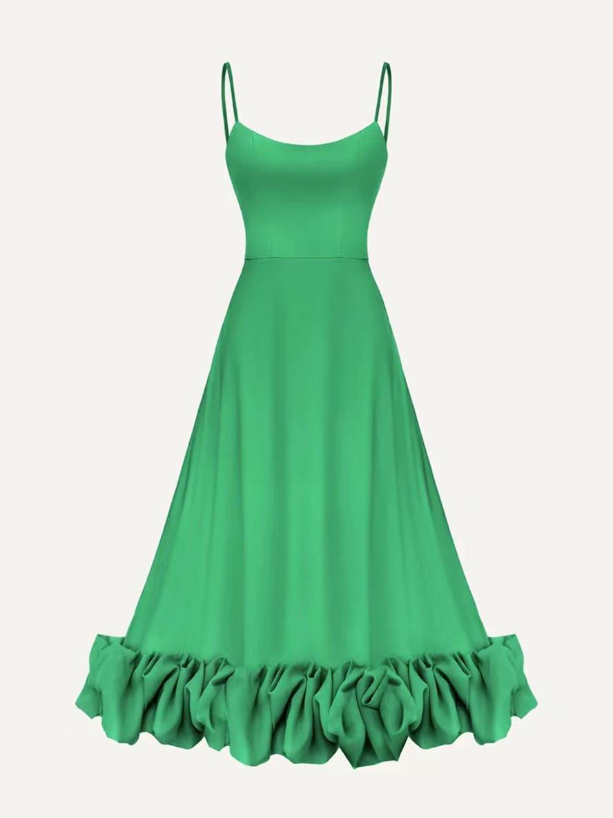 Levoire | Robe Mi-Longue A-Ligne Avec Volants Bustier Avec Fines Bretelles Sans Manches Femme Élégant Doux Cocktail Prom