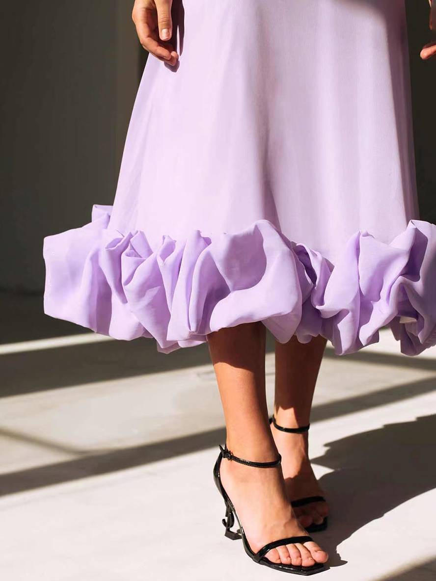 Levoire | Robe Mi-Longue A-Ligne Avec Volants Bustier Avec Fines Bretelles Sans Manches Femme Élégant Doux Cocktail Prom