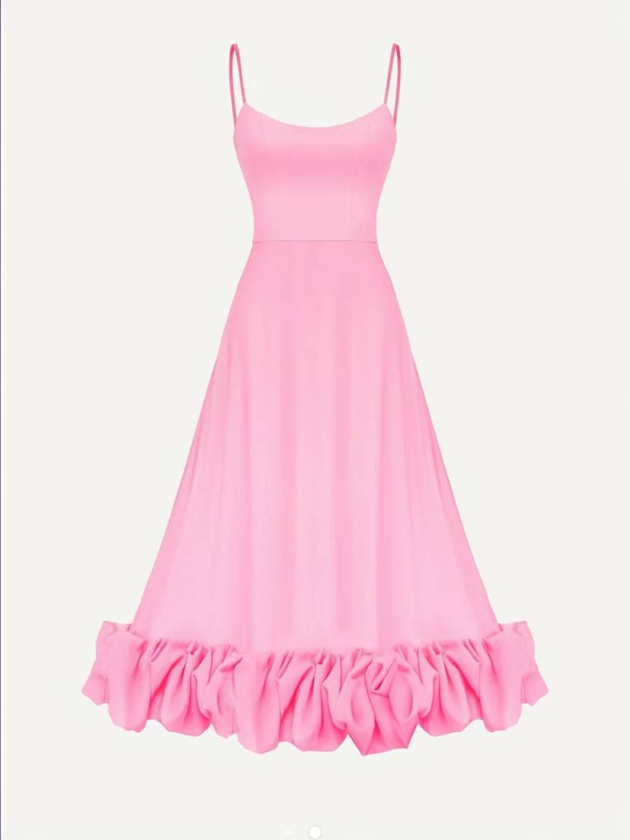 Levoire | Robe Mi-Longue A-Ligne Avec Volants Bustier Avec Fines Bretelles Sans Manches Femme Élégant Doux Cocktail Prom