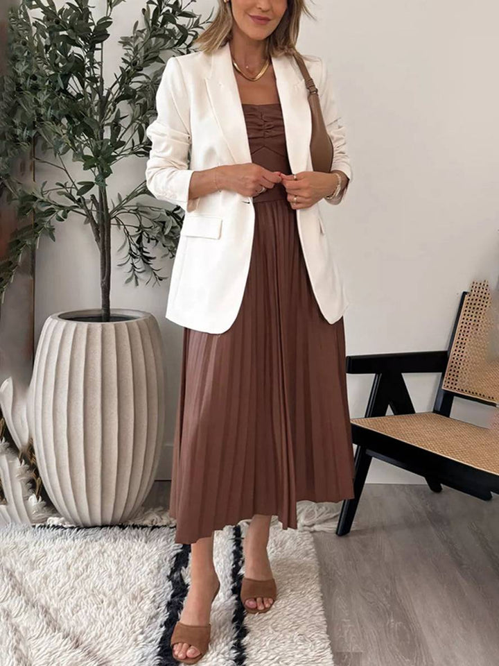 Levoire | Robe Midi Longue En Simili Cuir Plissée Bustier Dos Nu Sans Manches Femme Élégante Décontractée Cocktail