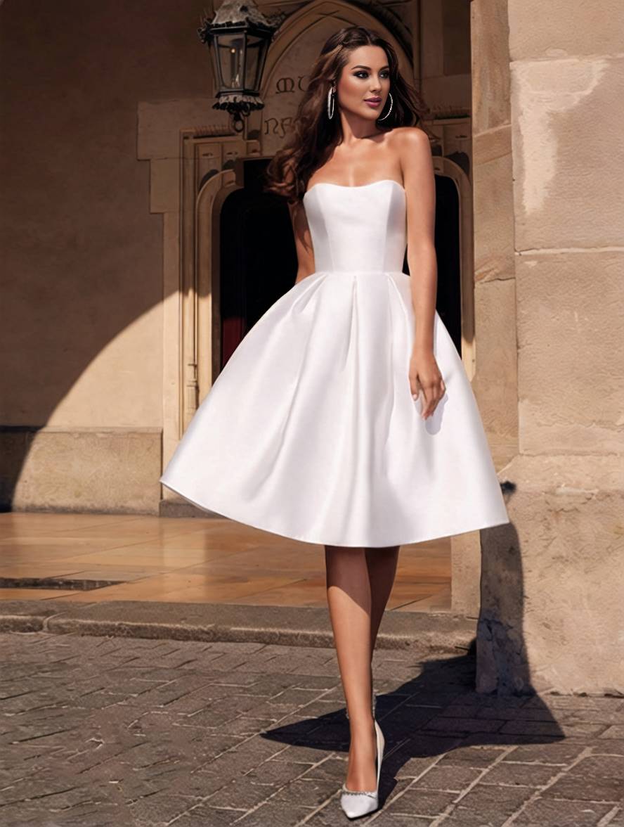 Levoire | A-Line Strapless Bustier Dos Nu Robe Élégante Bal De Soirée Pour Mariage Cocktail Blanc