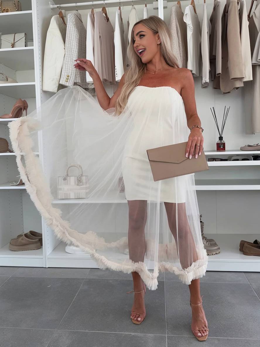 Levoire | Robe Midi Tulle Cintrée Sans Manches Femme Élégante Loisirs Cocktail Anniversaire Bal De Fin D'Année