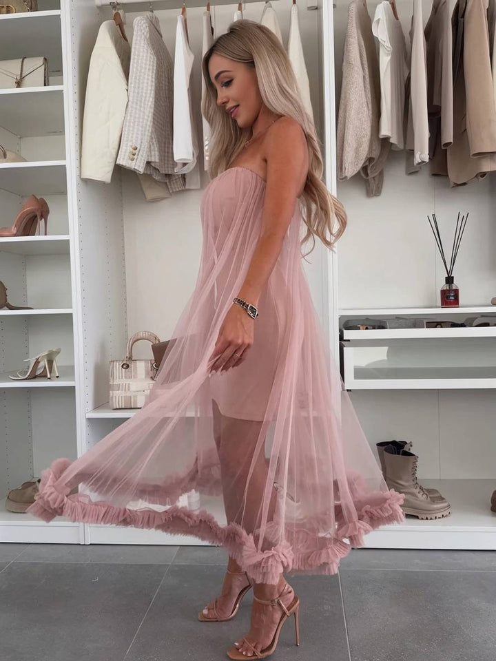 Levoire | Robe Midi Tulle Cintrée Sans Manches Femme Élégante Loisirs Cocktail Anniversaire Bal De Fin D'Année