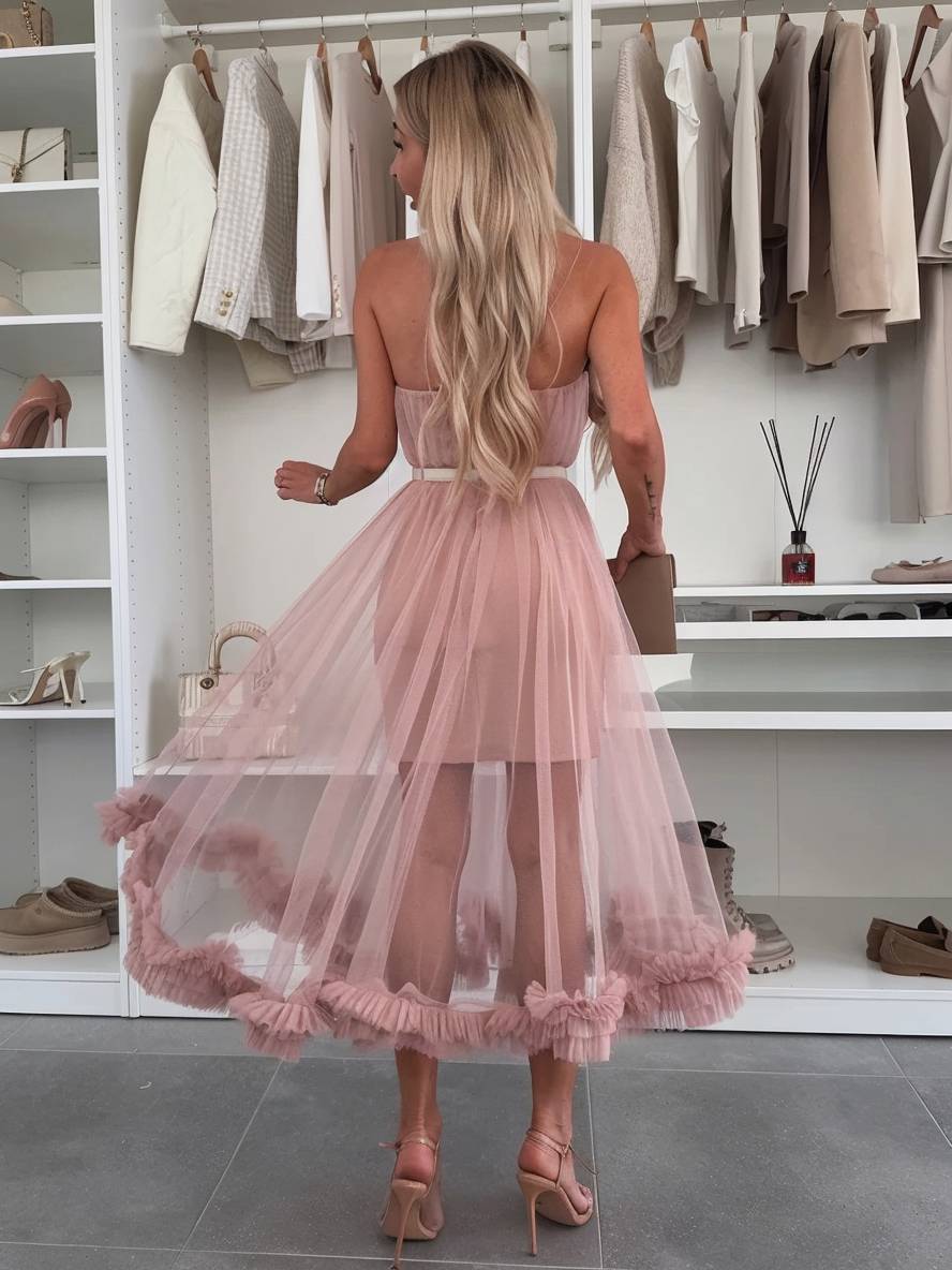 Levoire | Robe Midi Tulle Cintrée Sans Manches Femme Élégante Loisirs Cocktail Anniversaire Bal De Fin D'Année