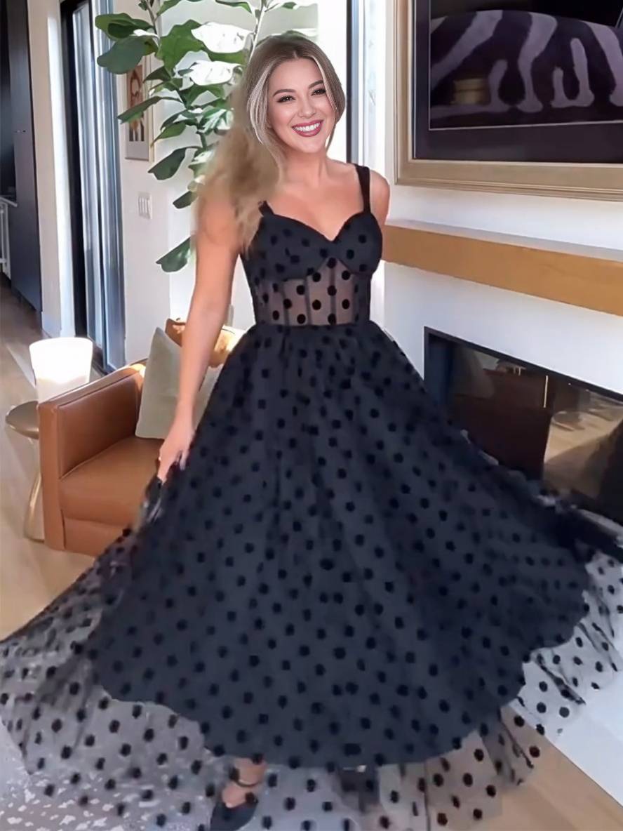 Levoire | Robe Midi À Pois En Tulle Tutu, Dos Nu, Sans Manches, Élégante Pour Femmes, Bal De Fin D'Année, Cocktail, Anniversaire Noir