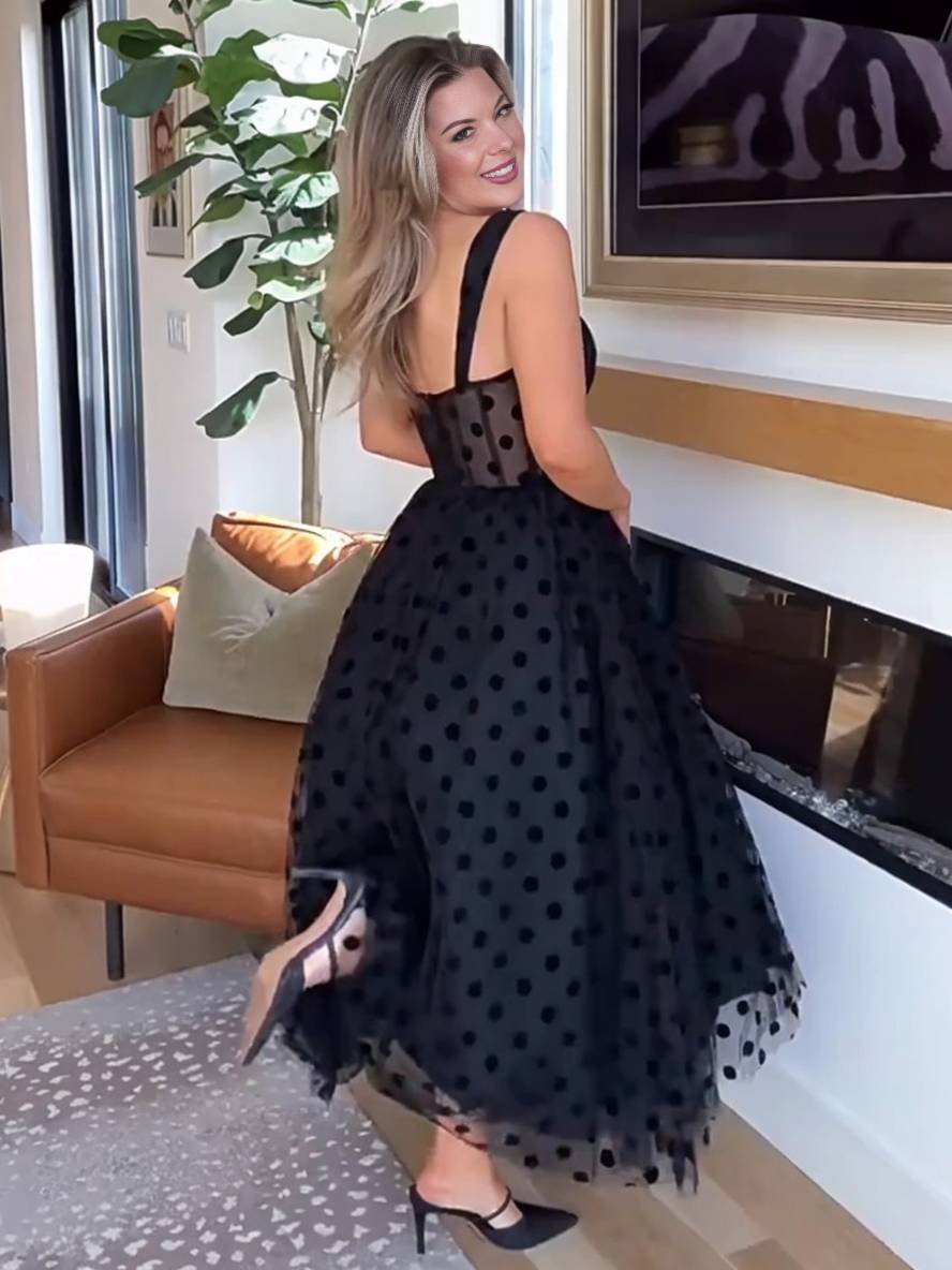 Levoire | Robe Midi À Pois En Tulle Tutu, Dos Nu, Sans Manches, Élégante Pour Femmes, Bal De Fin D'Année, Cocktail, Anniversaire