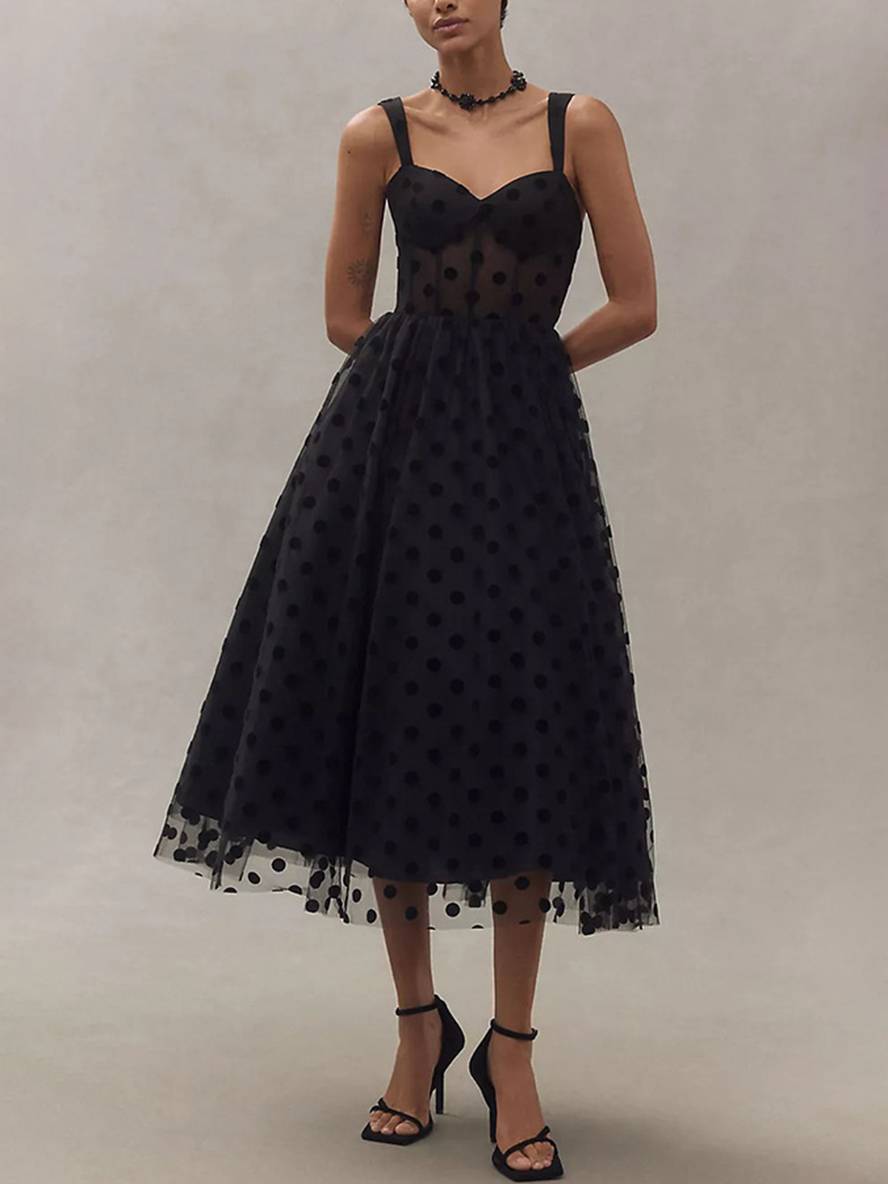 Levoire | Robe Midi À Pois En Tulle Tutu, Dos Nu, Sans Manches, Élégante Pour Femmes, Bal De Fin D'Année, Cocktail, Anniversaire