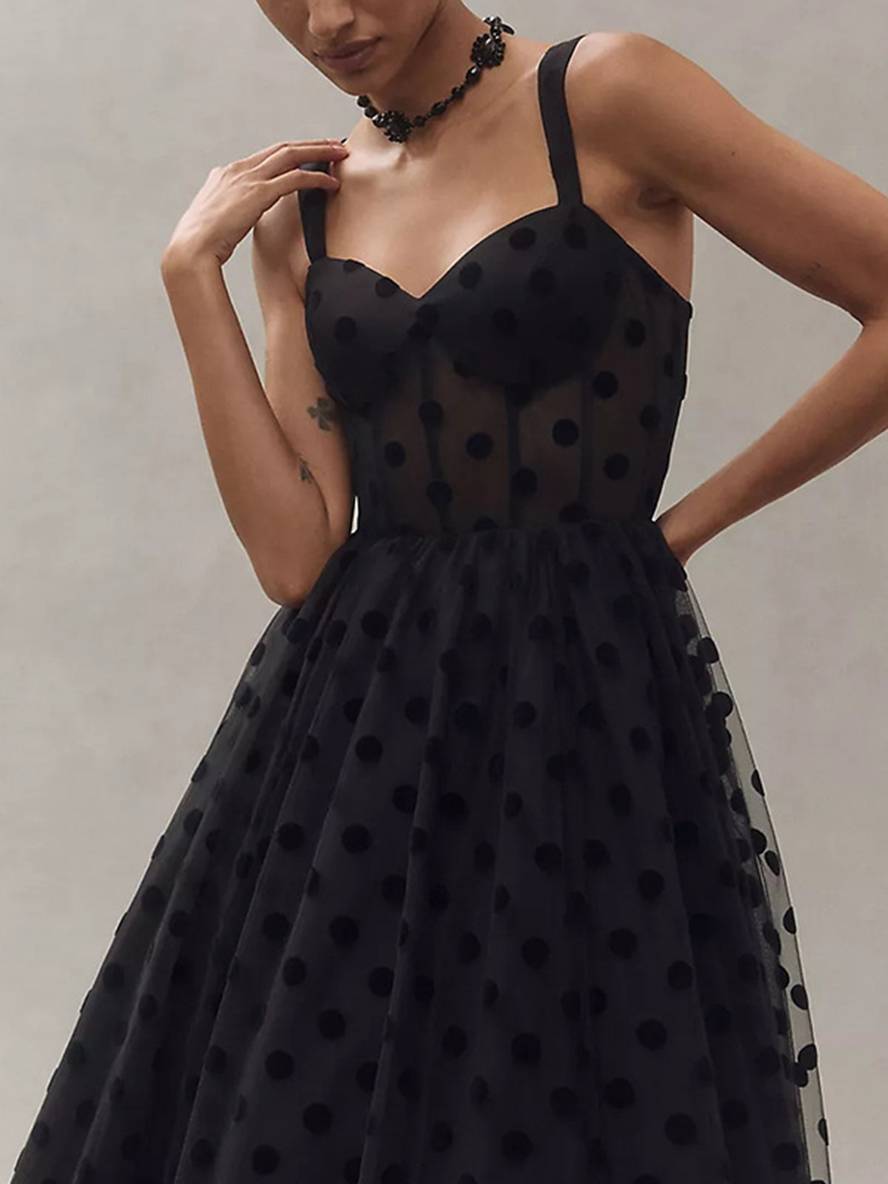 Levoire | Robe Midi À Pois En Tulle Tutu, Dos Nu, Sans Manches, Élégante Pour Femmes, Bal De Fin D'Année, Cocktail, Anniversaire