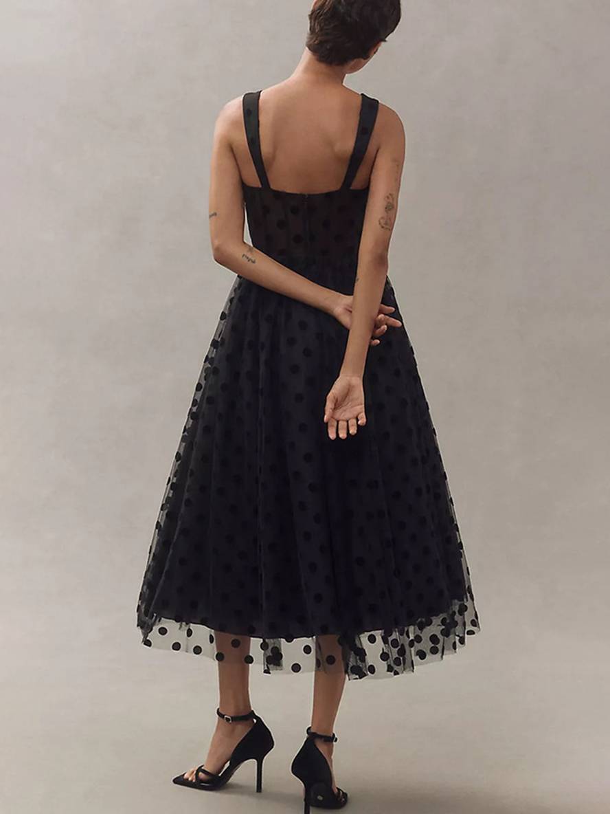 Levoire | Robe Midi À Pois En Tulle Tutu, Dos Nu, Sans Manches, Élégante Pour Femmes, Bal De Fin D'Année, Cocktail, Anniversaire