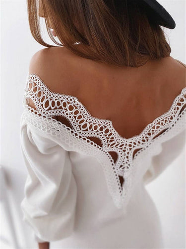 Levoire | Robe Courte Ajustée En Dentelle Décolletée Dos Nu Décolleté En V Manches Évêque Manches Longues Mode Élégante