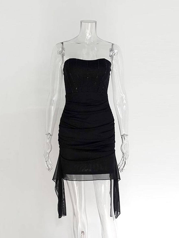 Levoire | Robe Bustier Courte Ajustée À Manches Bouffantes En Tulle Sans Manches Pour Femmes Élégante Douce Cocktail