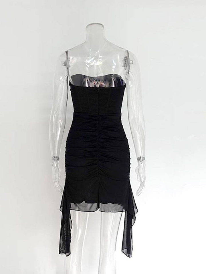 Levoire | Robe Bustier Courte Ajustée À Manches Bouffantes En Tulle Sans Manches Pour Femmes Élégante Douce Cocktail