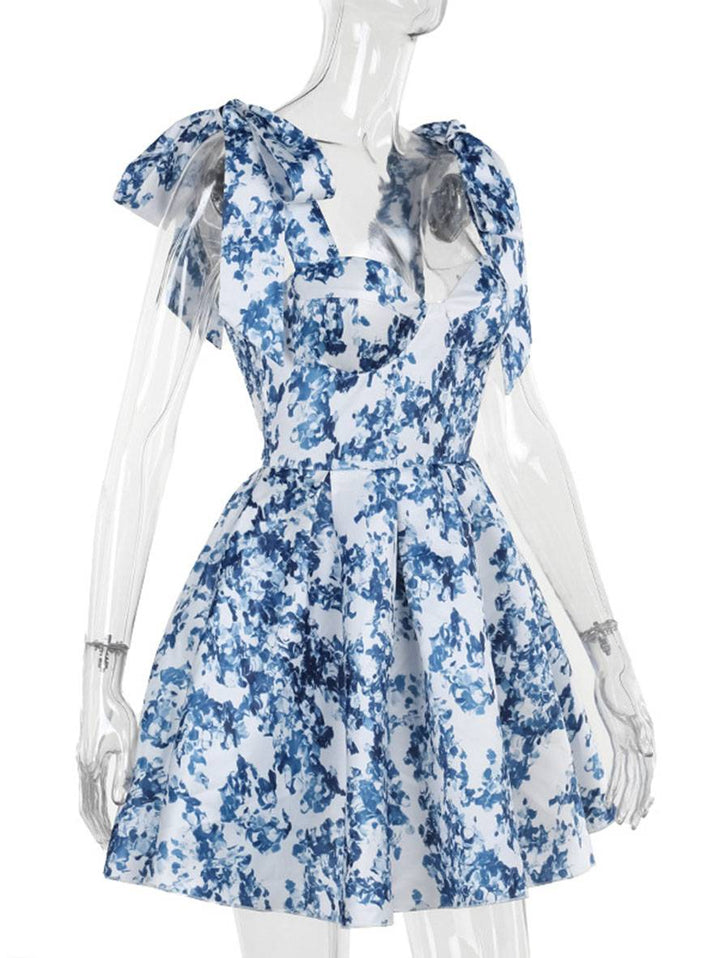 Levoire | Robe Courte Motif Floral Nœud Sans Manches Femme Élégante Vintage Cocktail