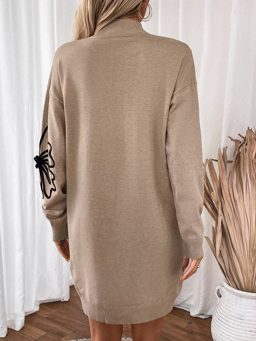 Levoire | Pull Robe Courte Motif Floral Col Montant Manches Longues Élégant Décontracté Mode Casual