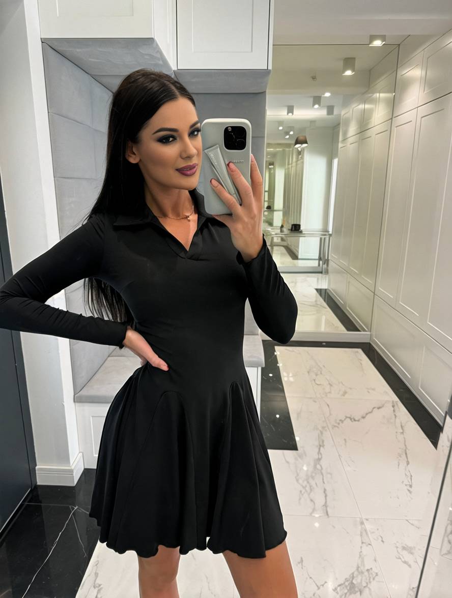 Levoire | Robes Courtes Ajustées Avec Volants Polo Manches Longues Femmes Mode Élégante