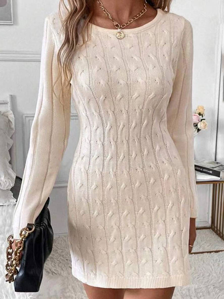 Levoire | Robe Pull Courte Unie Nœud Dos Nu Col Rond Manches Longues Décontracté Bal De Fin D'Année Abricot