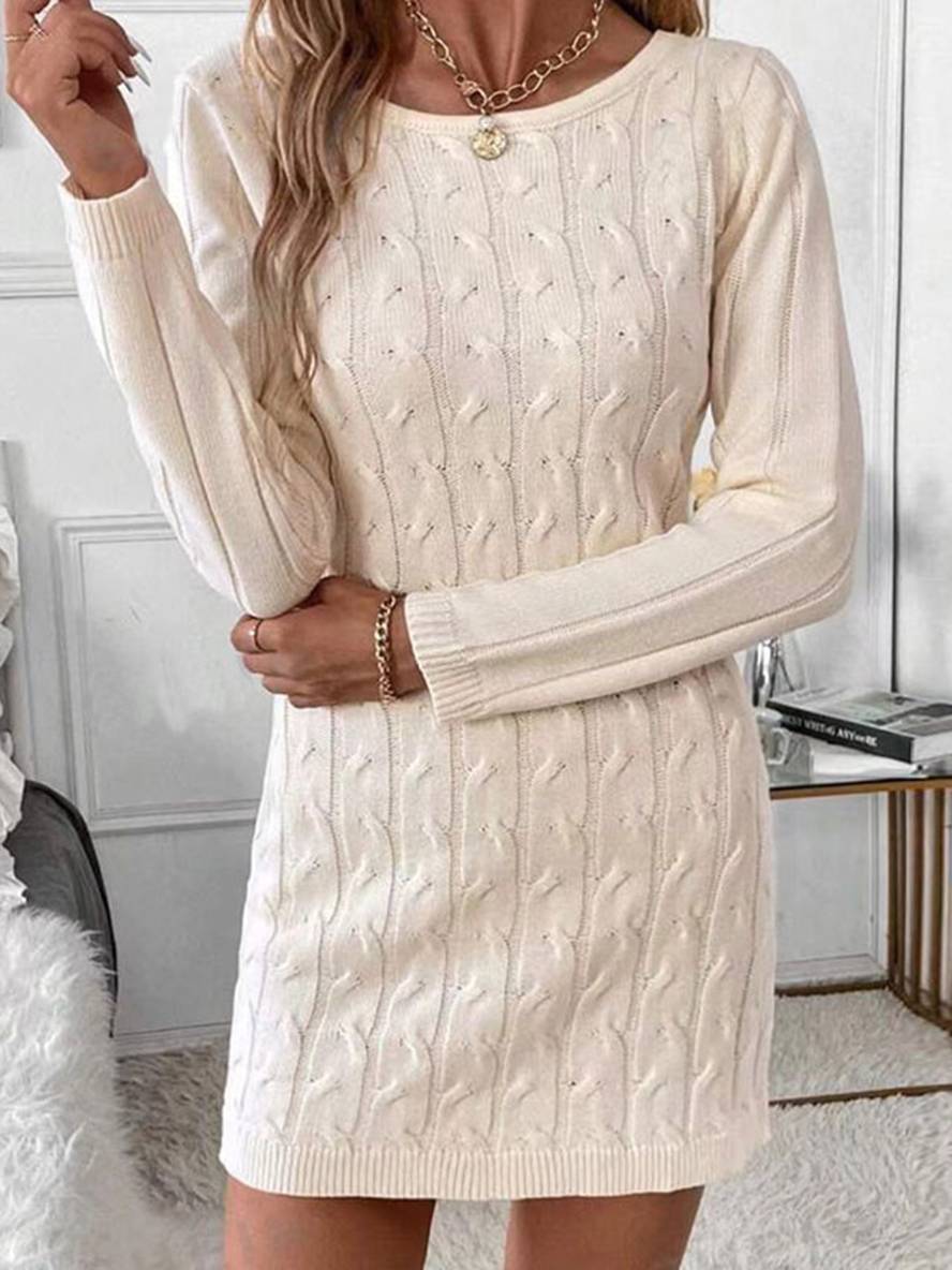 Levoire | Robe Pull Courte Unie Nœud Dos Nu Col Rond Manches Longues Décontracté Bal De Fin D'Année