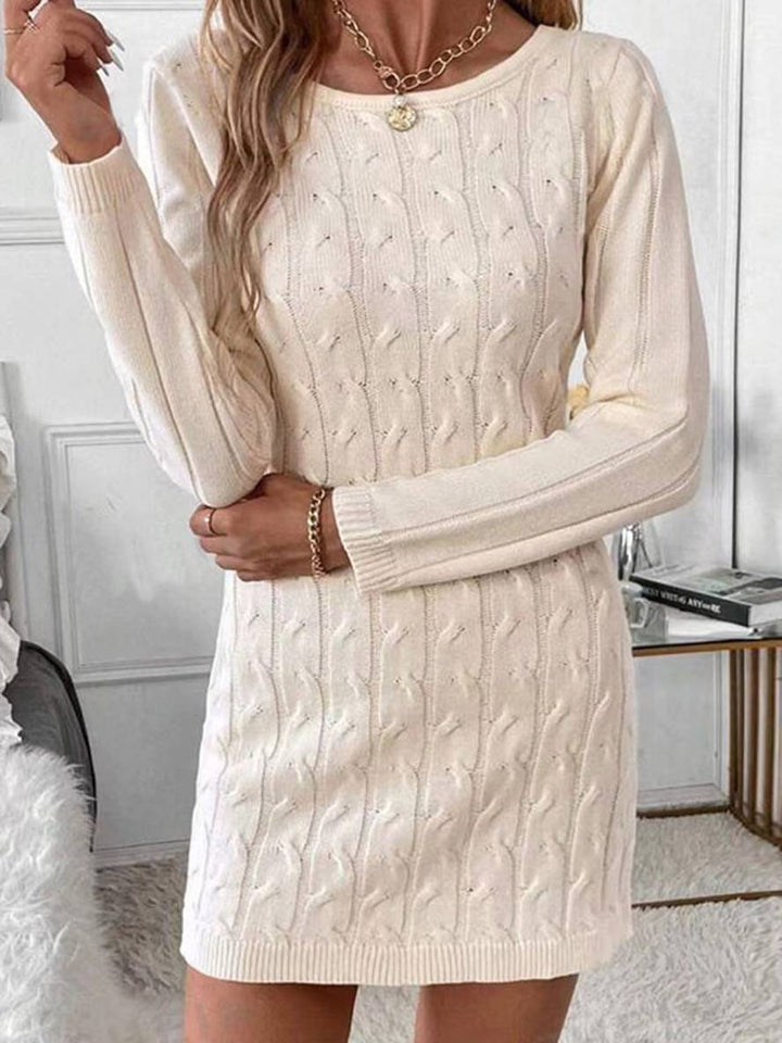 Levoire | Robe Pull Courte Unie Nœud Dos Nu Col Rond Manches Longues Décontracté Bal De Fin D'Année
