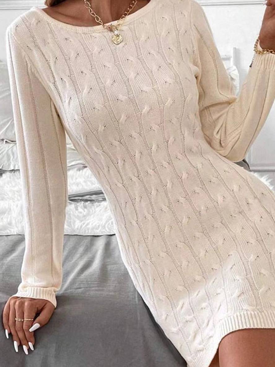 Levoire | Robe Pull Courte Unie Nœud Dos Nu Col Rond Manches Longues Décontracté Bal De Fin D'Année