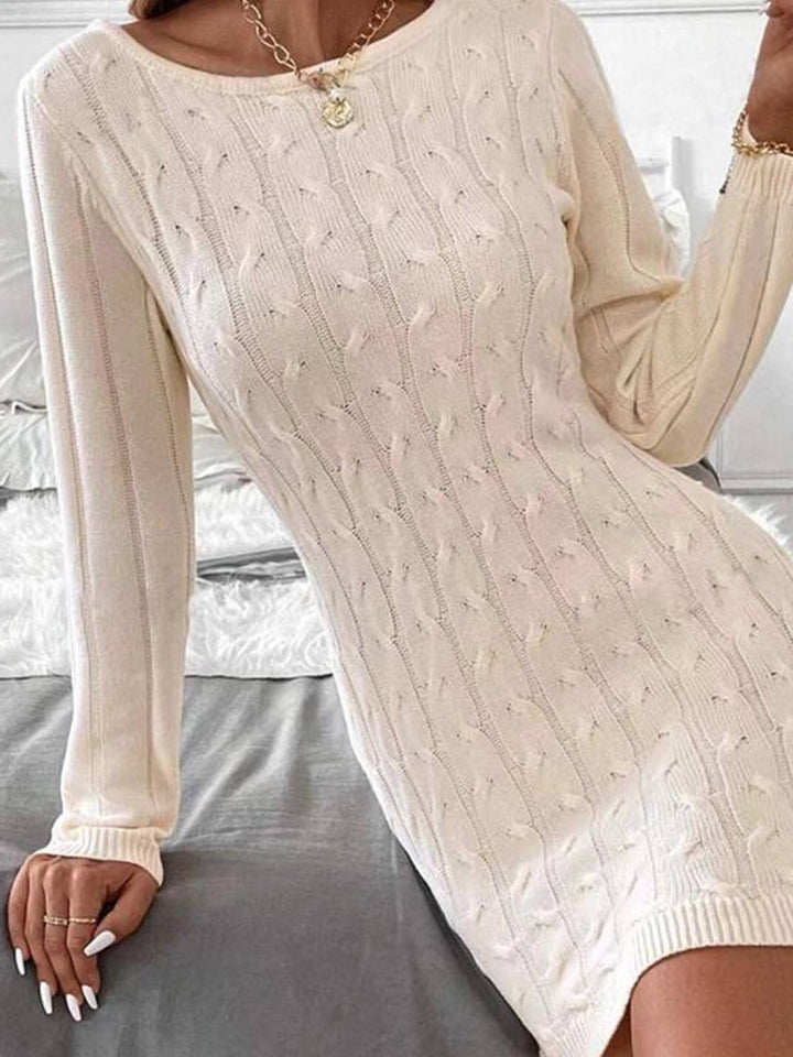 Levoire | Robe Pull Courte Unie Nœud Dos Nu Col Rond Manches Longues Décontracté Bal De Fin D'Année