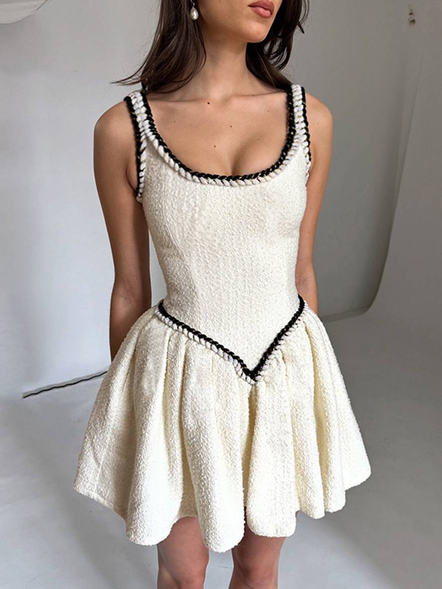 Levoire | Robe Courte Trapèze Avec Fines Bretelles Fluide Dos Nu Sans Manches Pour Femmes Élégante Bal De Fin D'Études Robe De Cocktail Blanc