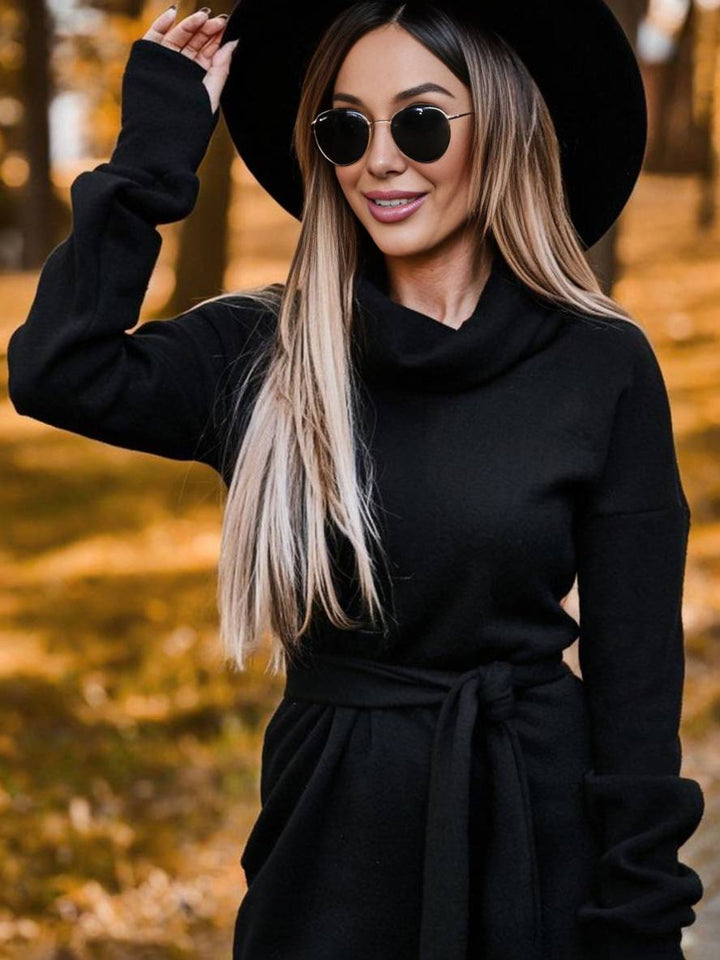 Levoire | Robe Courte Ajustée Col Roulé À Manches Longues Pour Femmes Élégante Décontractée Cocktail Pull Robe