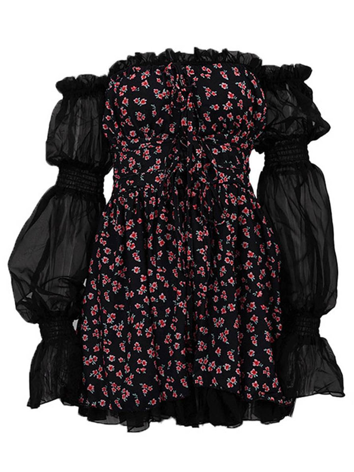 Levoire | Robe Trapèze Courte Tulle Bustier Dos Nu Manches Bouffantes Élégante Femme Bal De Fin D'Année Cocktail