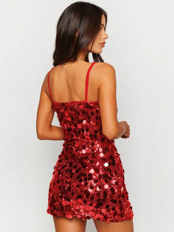 Levoire | Robe Brillante, Courte, Moulante Avec De Fines Bretelles Spaghetti Sans Manches Pour Femmes, Mode De Cocktail Élégante