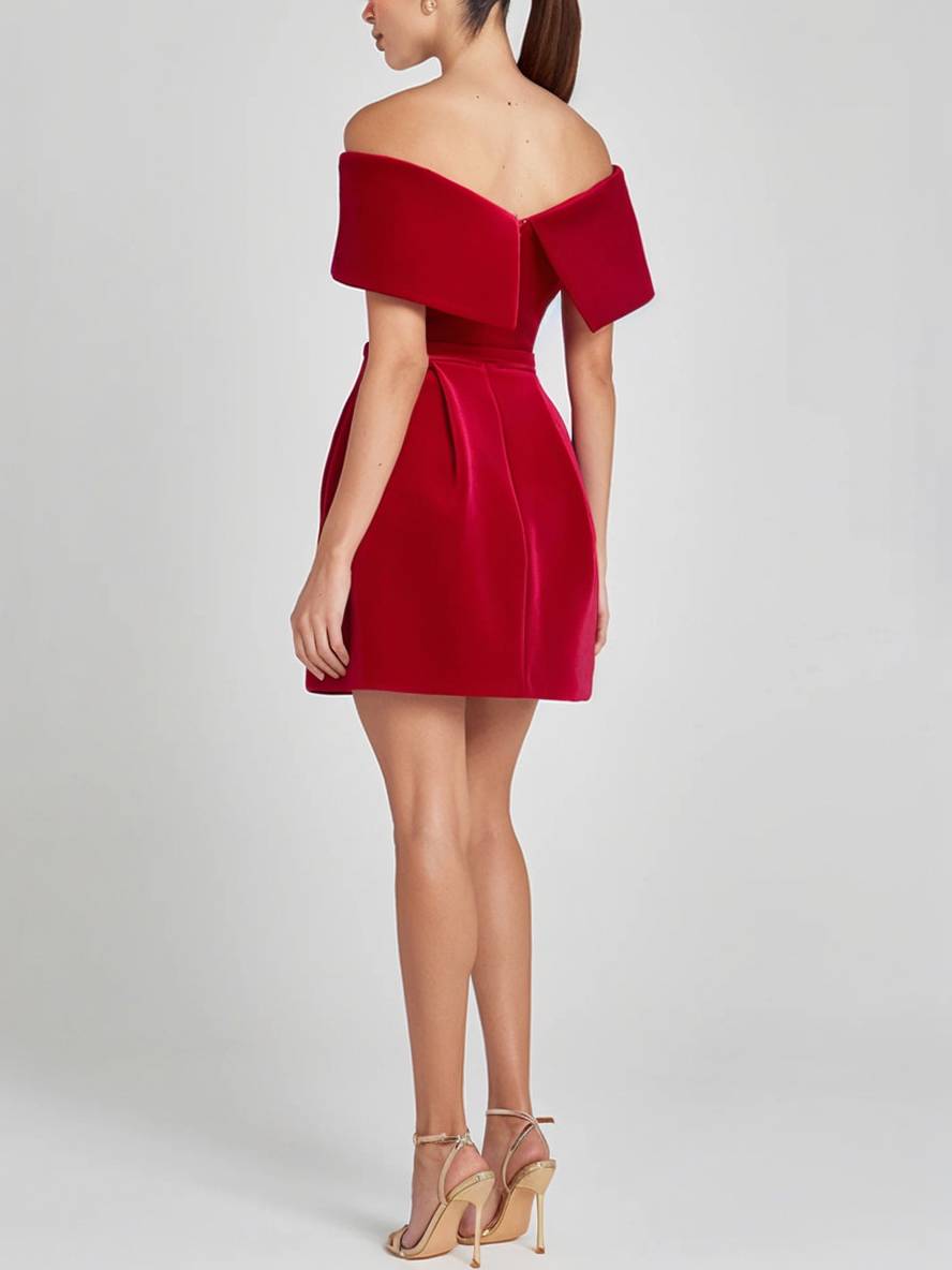 Levoire | Robe À Bretelles Courte En Velours Avec Décolleté Bateau, Poches, Ceinture, Élégante Robe De Soirée Pour Occasions, Cocktail Party