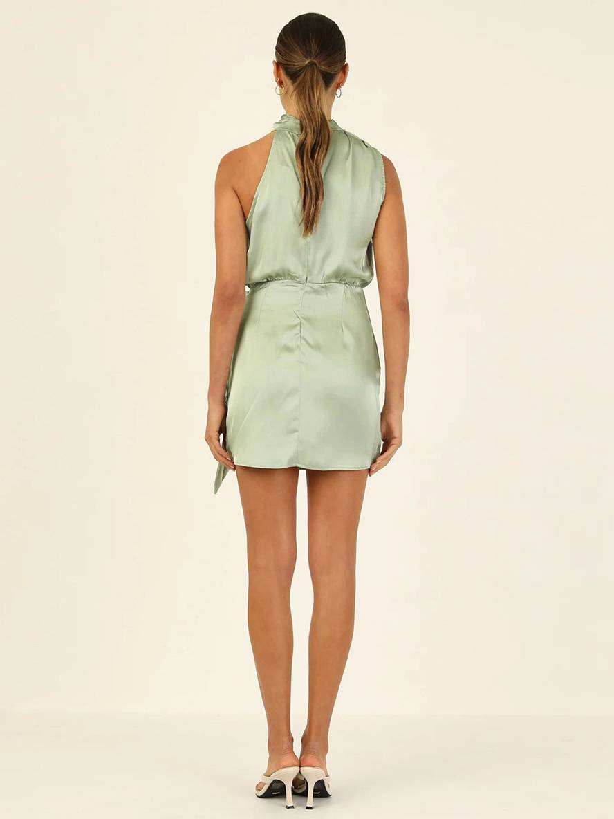 Levoire | Robe Courte Irrégulière Ceinture Col Roulé Dos Nu Sans Manches Dames Élégante Cérémonie Invitée De Mariage Cocktail