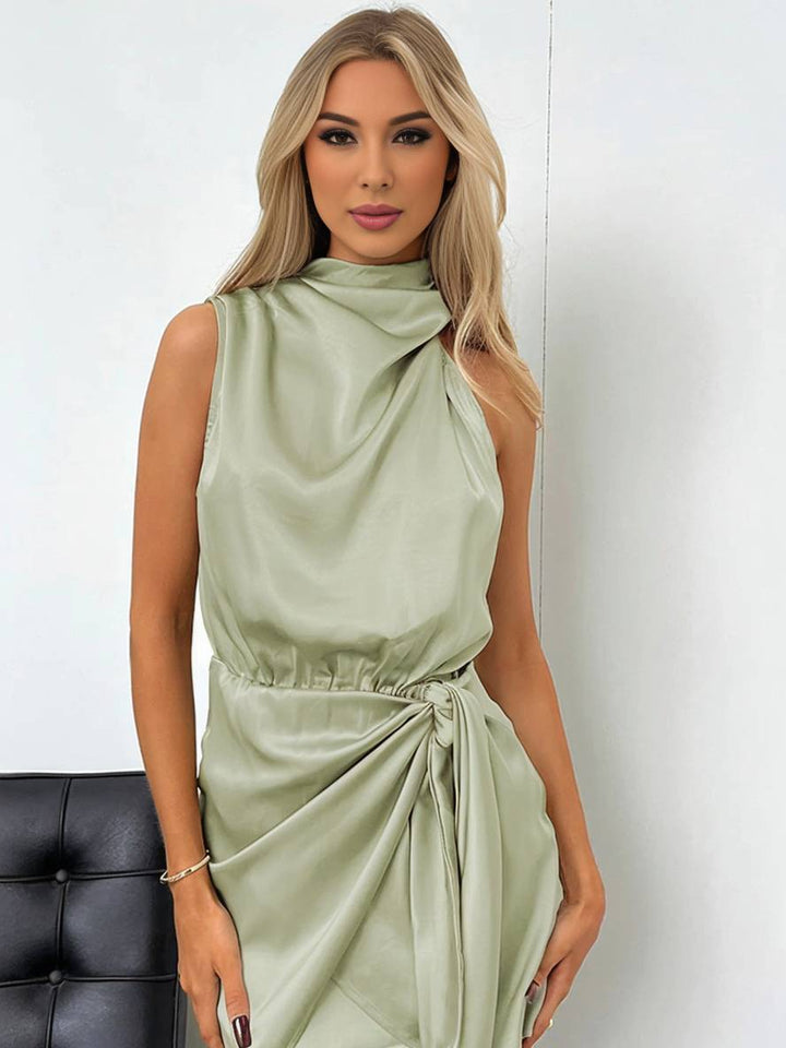 Levoire | Robe Courte Irrégulière Ceinture Col Roulé Dos Nu Sans Manches Dames Élégante Cérémonie Invitée De Mariage Cocktail