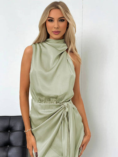 Levoire | Robe Courte Irrégulière Ceinture Col Roulé Dos Nu Sans Manches Dames Élégante Cérémonie Invitée De Mariage Cocktail