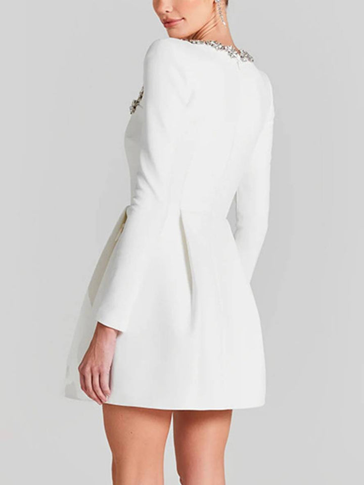 Levoire | Robe Trapèze Courte En Velours Avec Décolleté Carré, Manches Longues, Poches Pour Femmes, Douce, Élégante, Robe De Cocktail D'Anniversaire