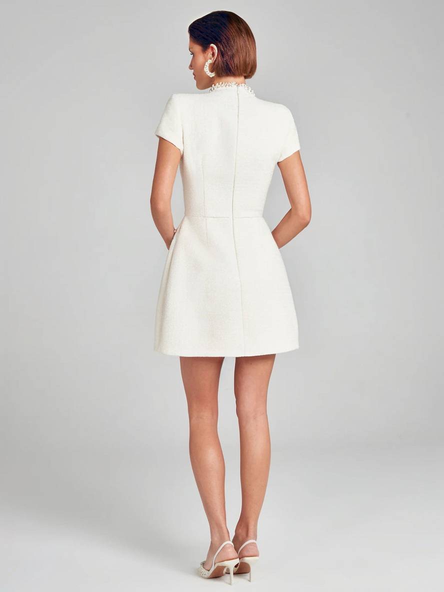 Levoire | Robe En Tweed Courte À Col Roulé À Manches Courtes Avec Poches Pour Dames, Élégant Costume De Soirée Pour Cocktail De Mariage