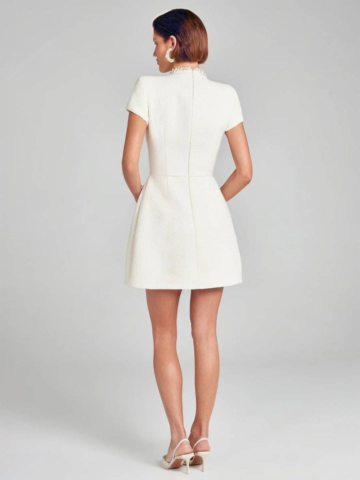Levoire | Robe En Tweed Courte À Col Roulé À Manches Courtes Avec Poches Pour Dames, Élégant Costume De Soirée Pour Cocktail De Mariage