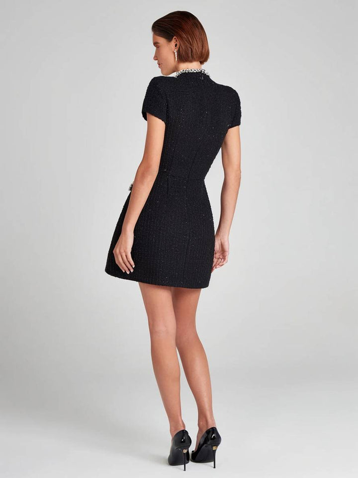 Levoire | Robe En Tweed Courte À Col Roulé À Manches Courtes Avec Poches Pour Dames, Élégant Costume De Soirée Pour Cocktail De Mariage