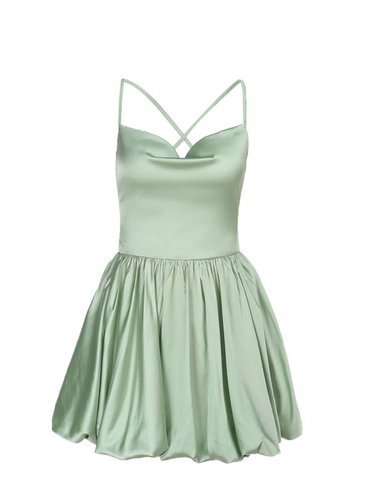 Levoire | Robe Satin Courte Avec Décolleté En V Et Fines Bretelles, Sans Dos, Sans Manches, Femme, Doux, Élégant, Fête, Cocktail, Anniversaire