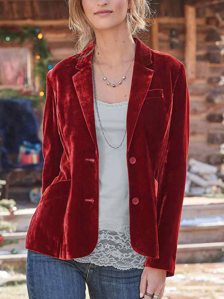 Levoire | Blazer Velours Vintage Boutons Poches Col Revers Femme Vêtements De Loisirs Rot