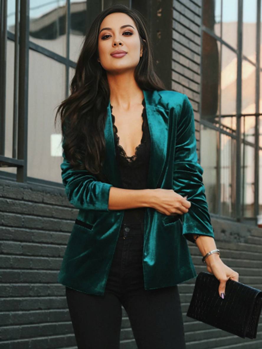 Levoire | Blazer En Velours Avec Revers Élégant Vintage Mode Veste Pour Femmes