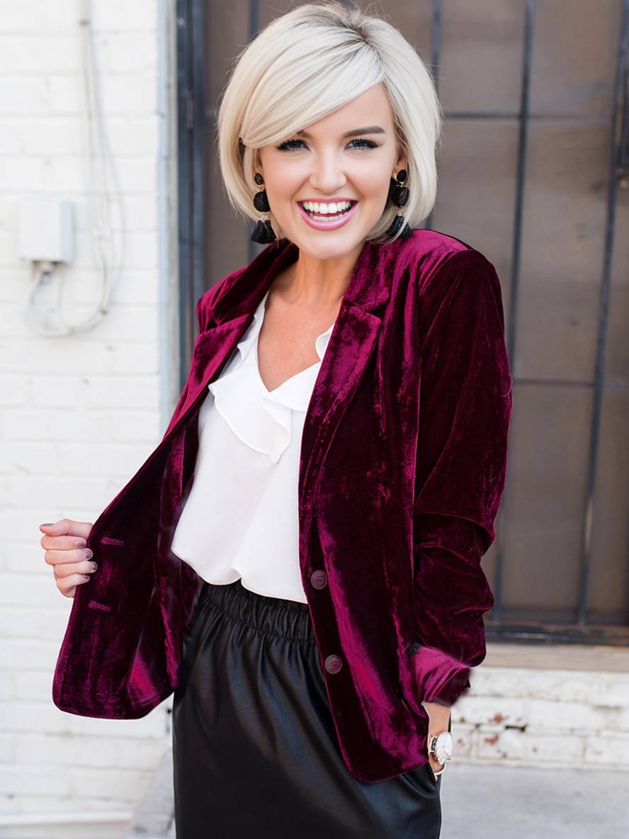 Levoire | Blazer En Velours Avec Revers Élégant Vintage Mode Veste Pour Femmes Bordeaux