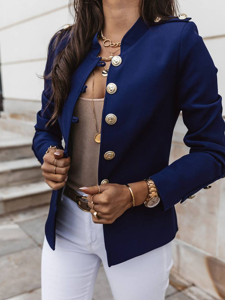 Levoire | Veste De Commandant Courte Avec Col À Boutons Pour Femmes Blazer Élégant Marine