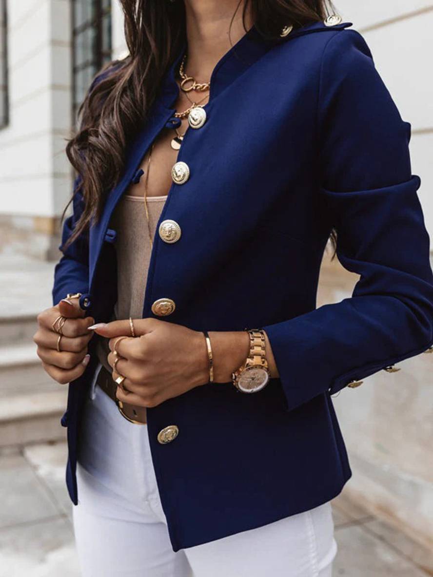 Levoire | Veste De Commandant Courte Avec Col À Boutons Pour Femmes Blazer Élégant
