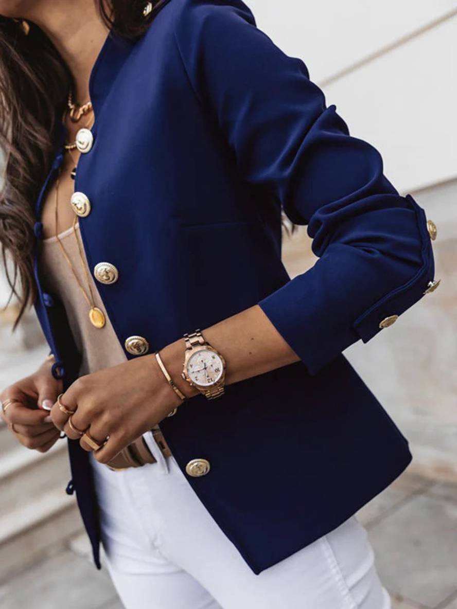 Levoire | Veste De Commandant Courte Avec Col À Boutons Pour Femmes Blazer Élégant